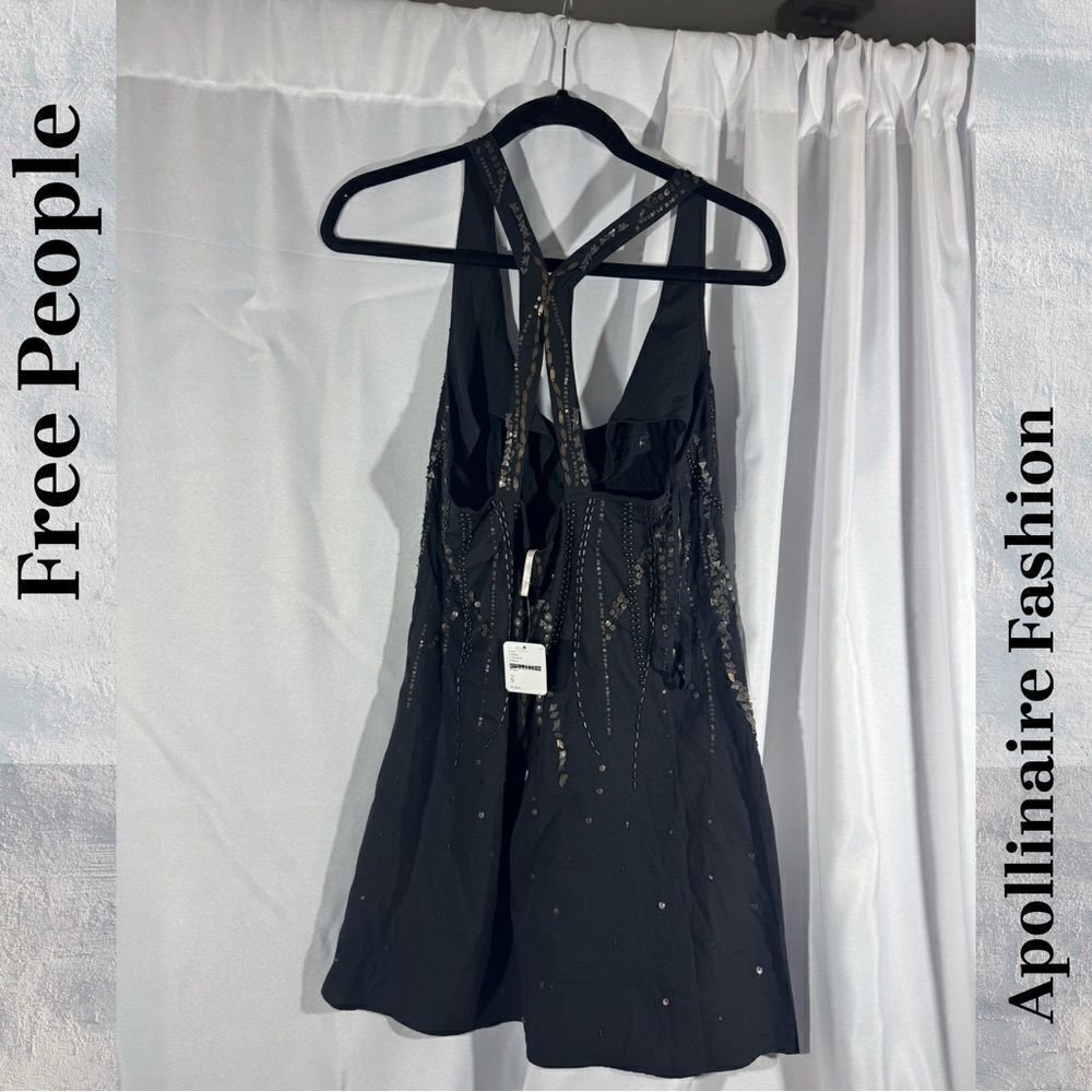 FREE PEOPLE ELA EMBELLISHED MINI DRESS TOP IN BLACK SMALL NWT - Picture 7 of 8